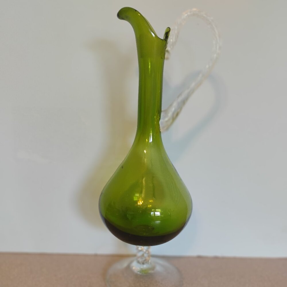 Vintage Empoli Art Glass Italy Hand Made Pitcher Green